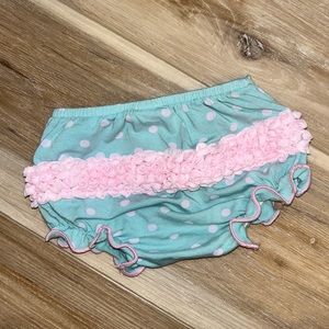 Pink & Baby Blue Rosette Ruffle Baby Girl Bloomers | Size 0-3 M | Cotton
